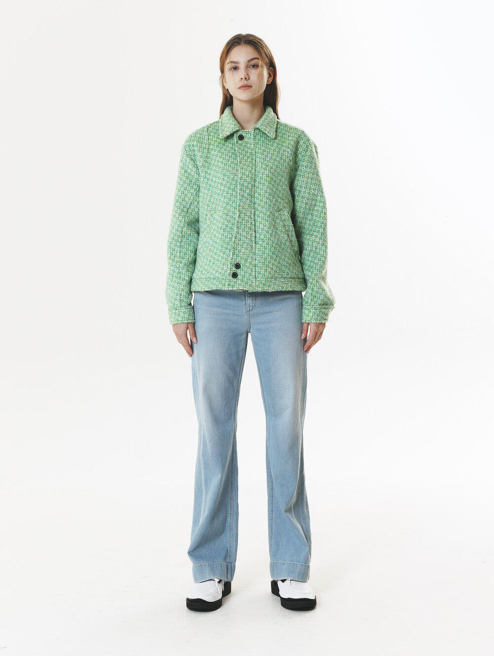 CHECK WOOL & ALPACA JACKET GREEN