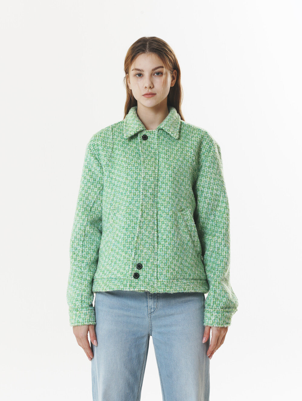 CHECK WOOL & ALPACA JACKET GREEN