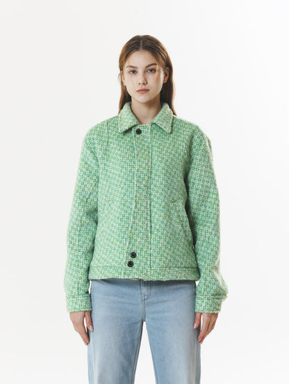 CHECK WOOL & ALPACA JACKET GREEN