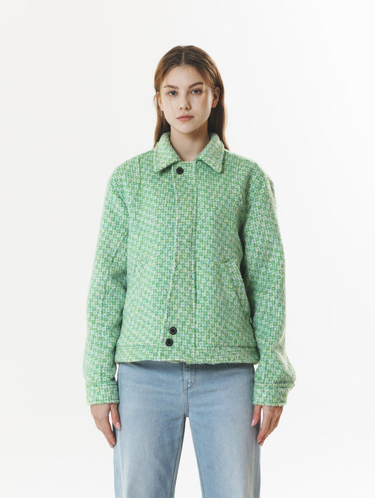 CHECK WOOL & ALPACA JACKET GREEN
