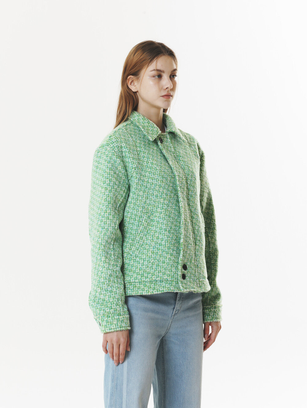 CHECK WOOL & ALPACA JACKET GREEN