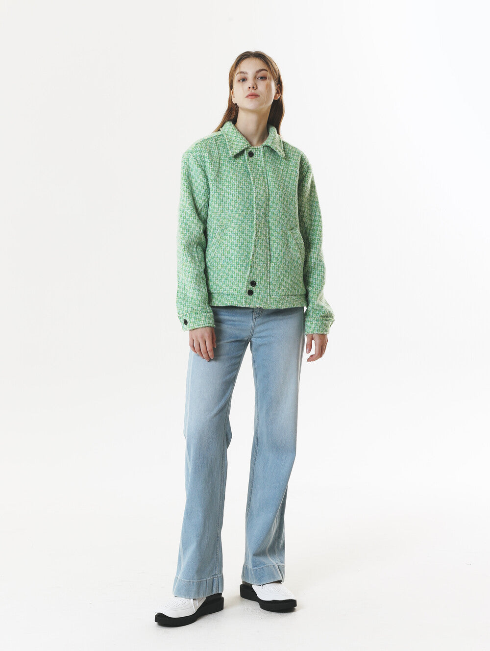 CHECK WOOL & ALPACA JACKET GREEN