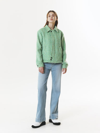 CHECK WOOL & ALPACA JACKET GREEN