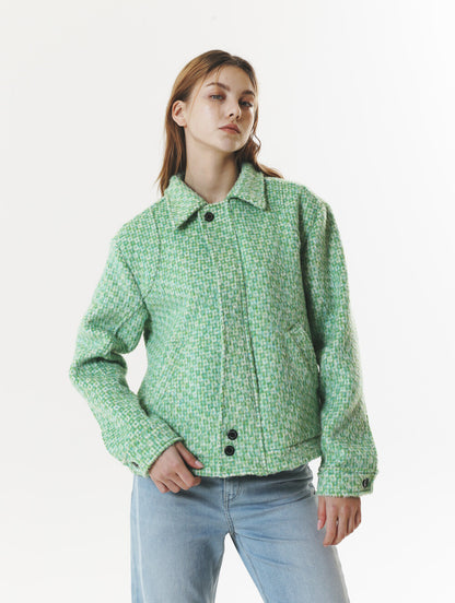 CHECK WOOL & ALPACA JACKET GREEN