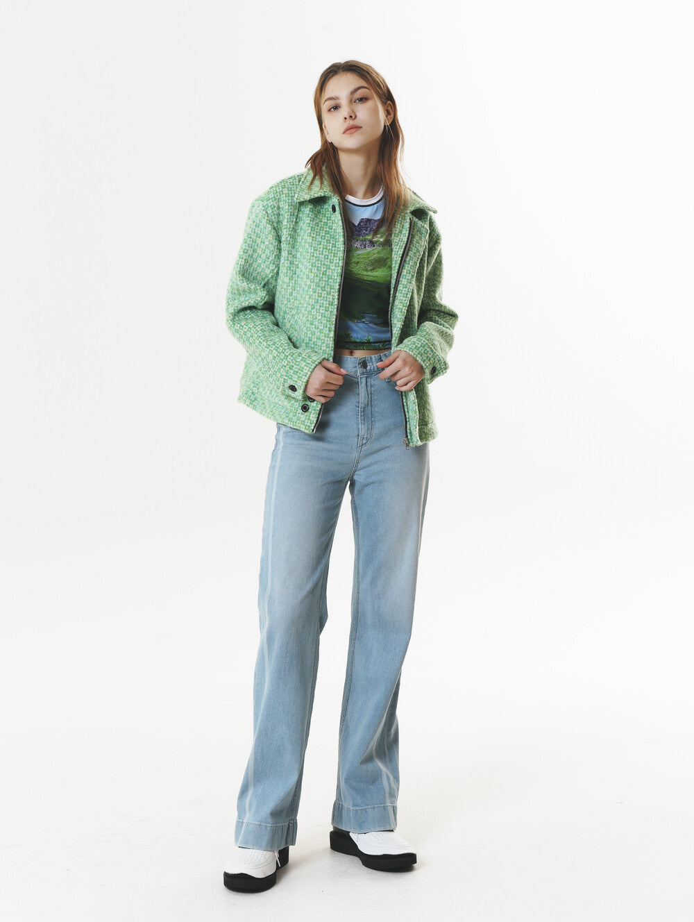 CHECK WOOL & ALPACA JACKET GREEN