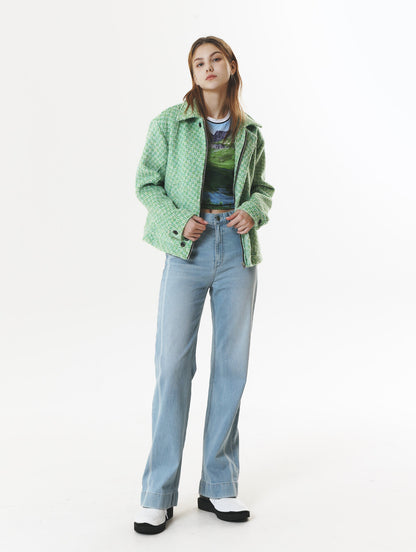 CHECK WOOL & ALPACA JACKET GREEN