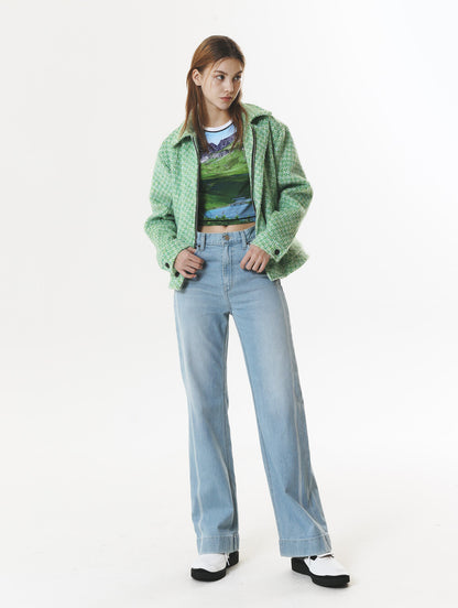 CHECK WOOL & ALPACA JACKET GREEN