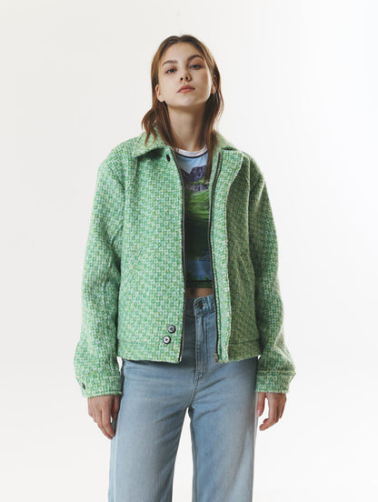CHECK WOOL & ALPACA JACKET GREEN