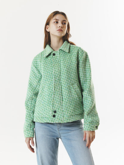 CHECK WOOL & ALPACA JACKET GREEN