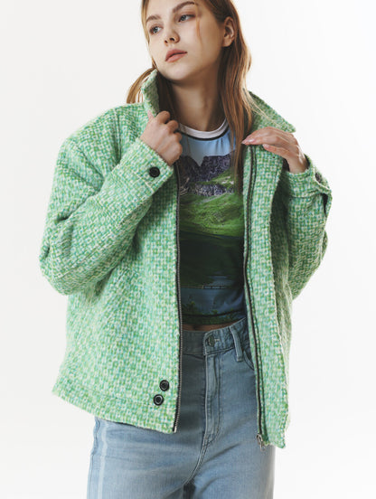CHECK WOOL & ALPACA JACKET GREEN