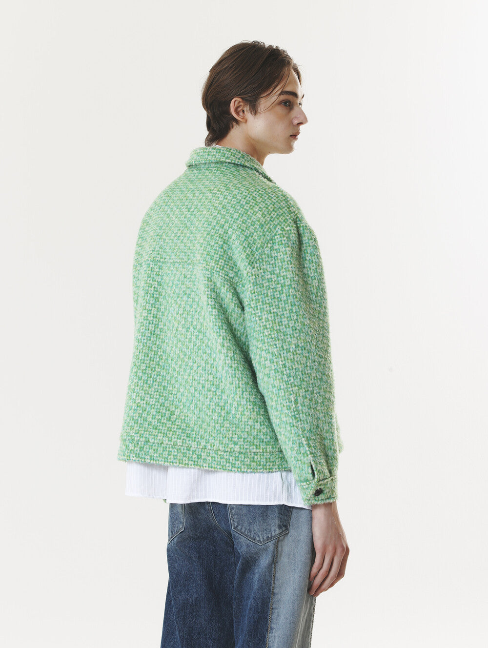 CHECK WOOL & ALPACA JACKET GREEN