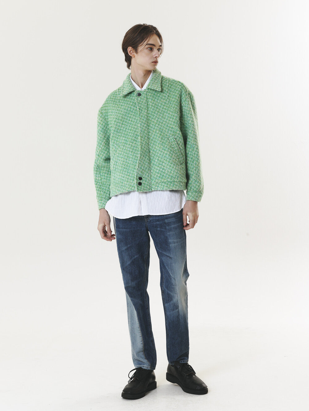 CHECK WOOL & ALPACA JACKET GREEN