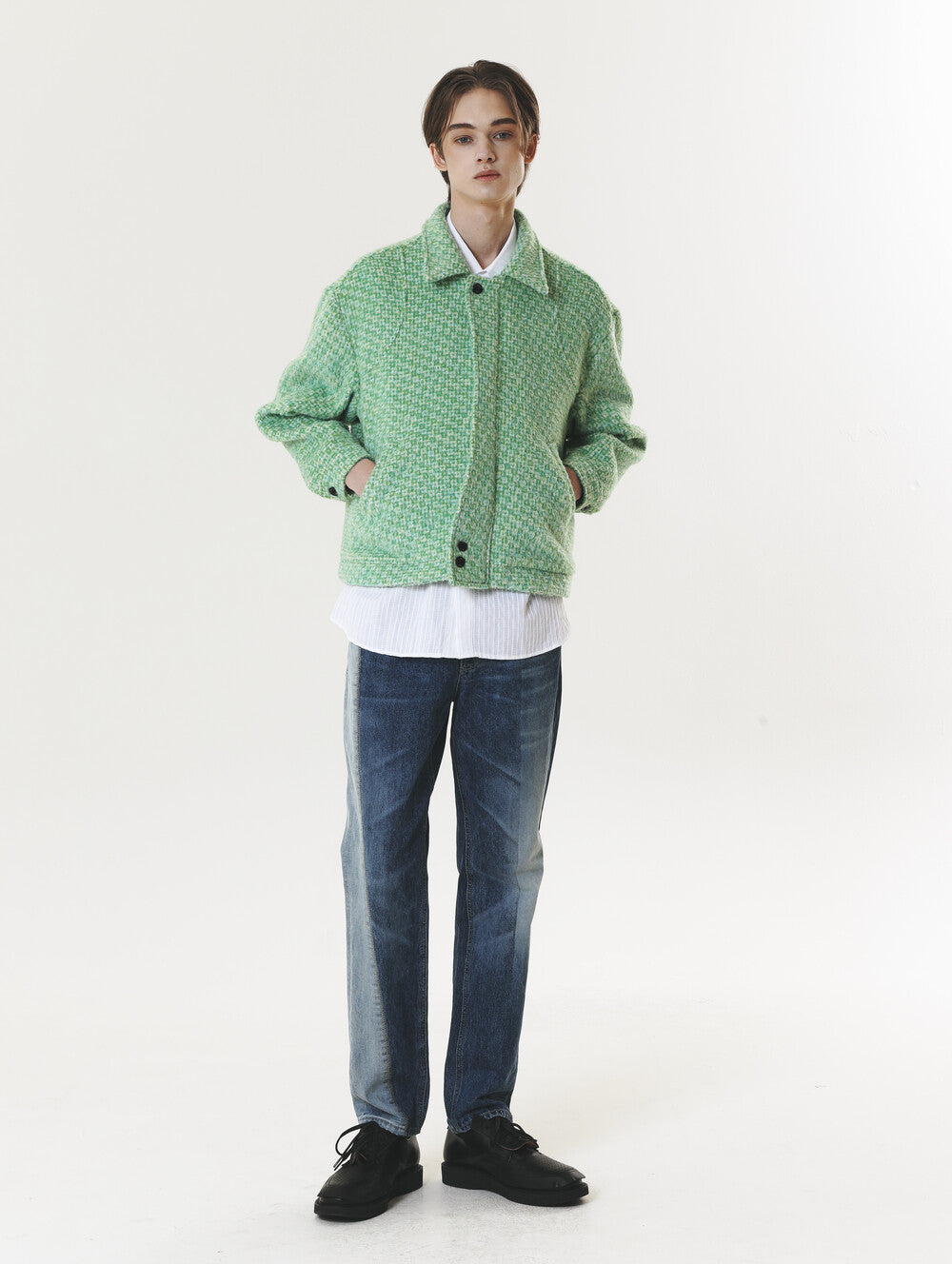 CHECK WOOL & ALPACA JACKET GREEN