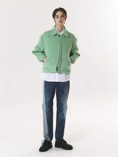 CHECK WOOL & ALPACA JACKET GREEN