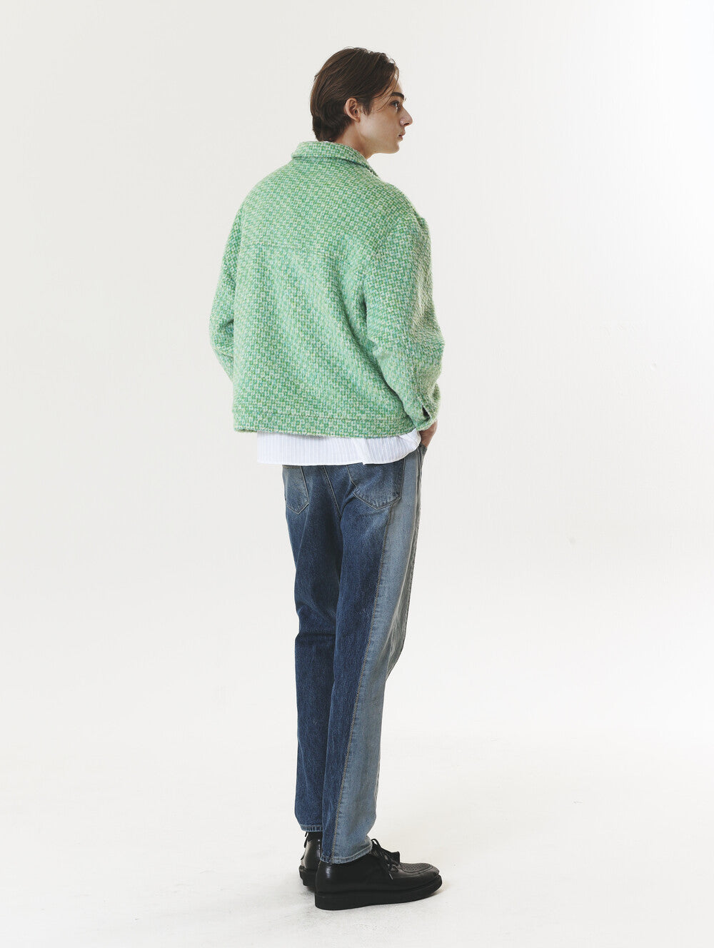 CHECK WOOL & ALPACA JACKET GREEN