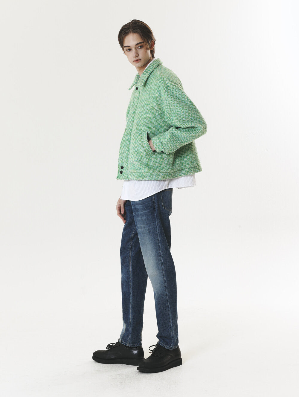 CHECK WOOL & ALPACA JACKET GREEN
