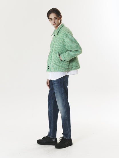 CHECK WOOL & ALPACA JACKET GREEN