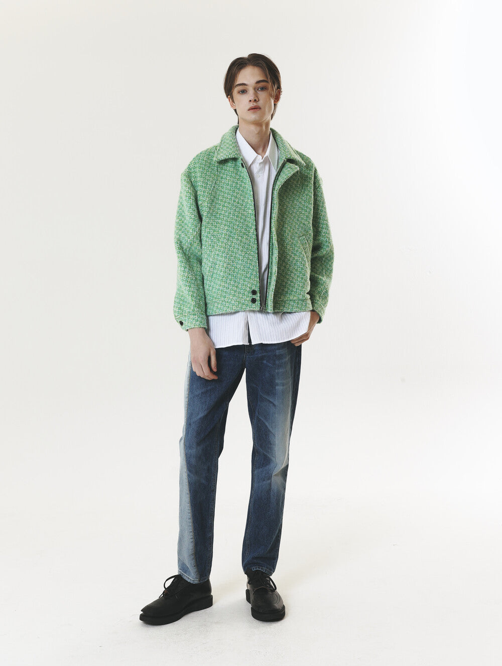 CHECK WOOL & ALPACA JACKET GREEN