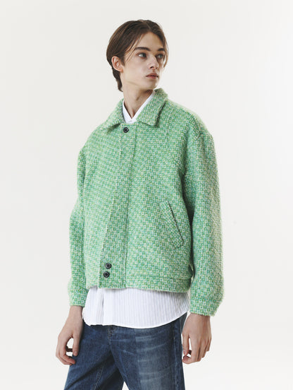 CHECK WOOL & ALPACA JACKET GREEN