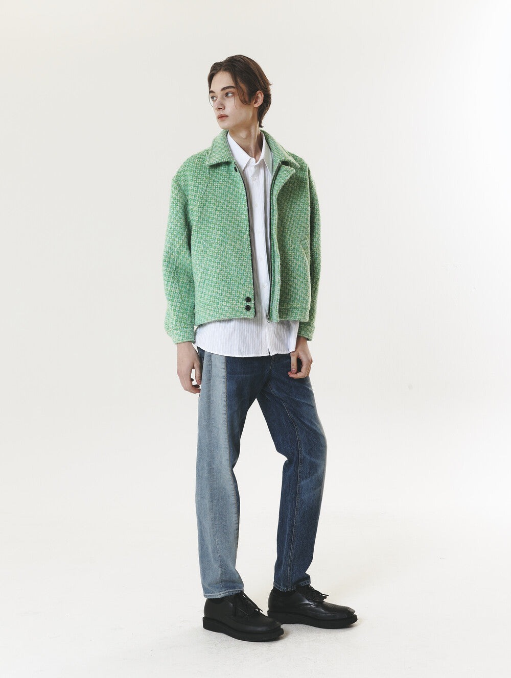 CHECK WOOL & ALPACA JACKET GREEN