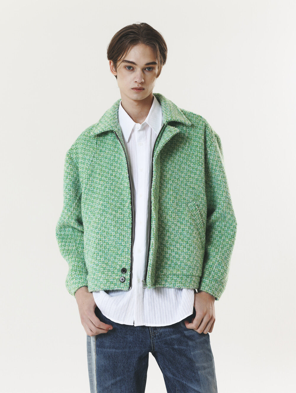 CHECK WOOL & ALPACA JACKET GREEN