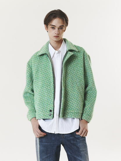CHECK WOOL & ALPACA JACKET GREEN