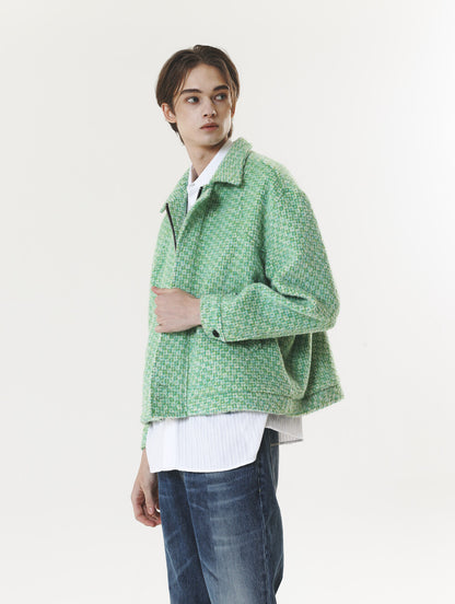 CHECK WOOL & ALPACA JACKET GREEN