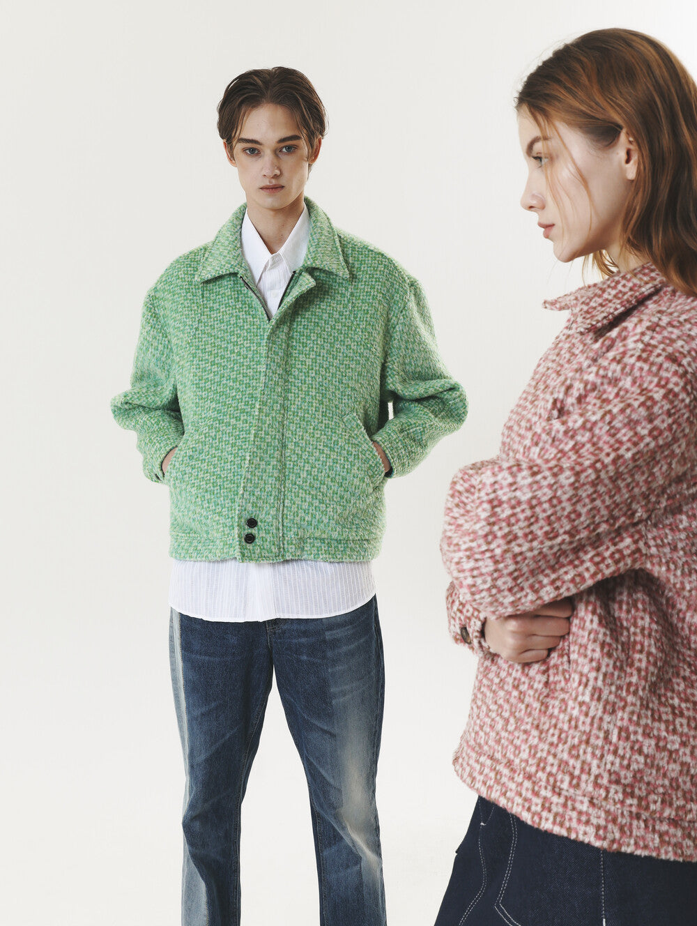 CHECK WOOL & ALPACA JACKET GREEN