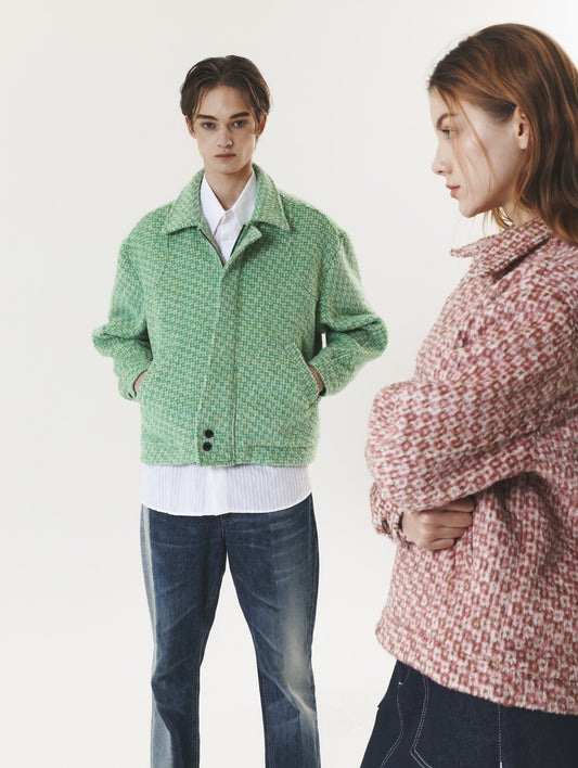 CHECK WOOL & ALPACA JACKET GREEN