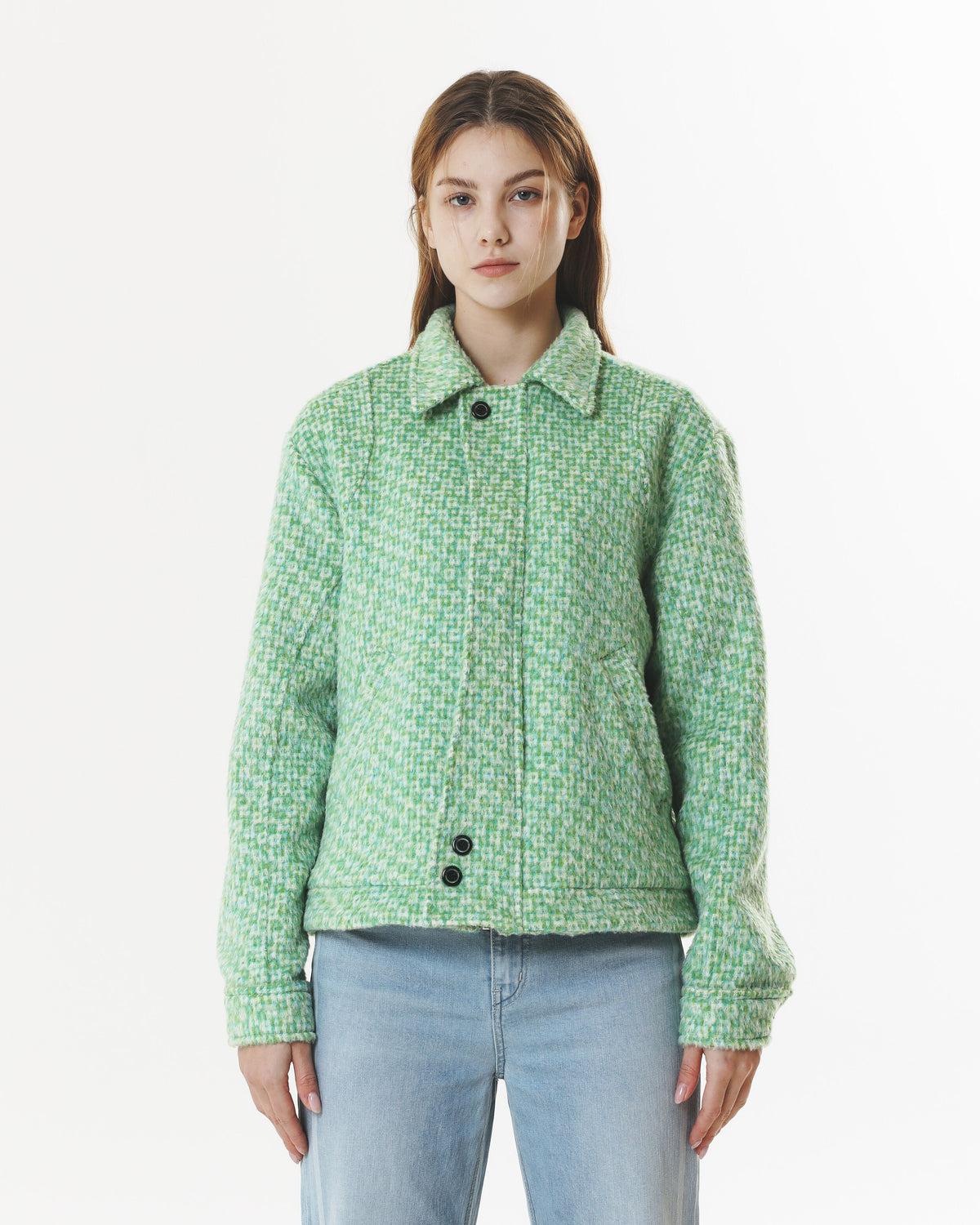 CHECK WOOL & ALPACA JACKET GREEN