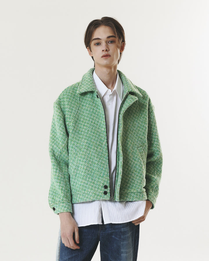 CHECK WOOL & ALPACA JACKET GREEN