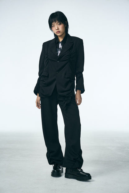 SHIRRING SINGLE JACKET_BLACK