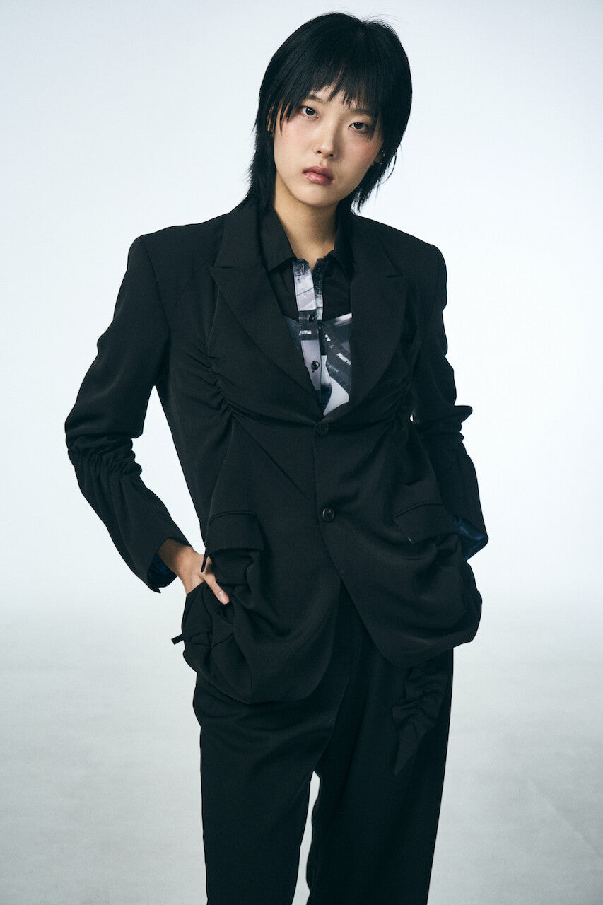 SHIRRING SINGLE JACKET_BLACK