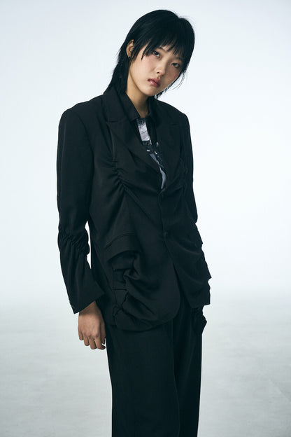 SHIRRING SINGLE JACKET_BLACK