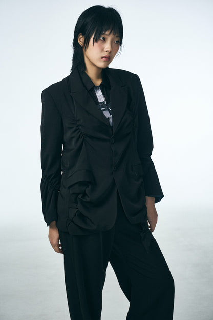 SHIRRING SINGLE JACKET_BLACK