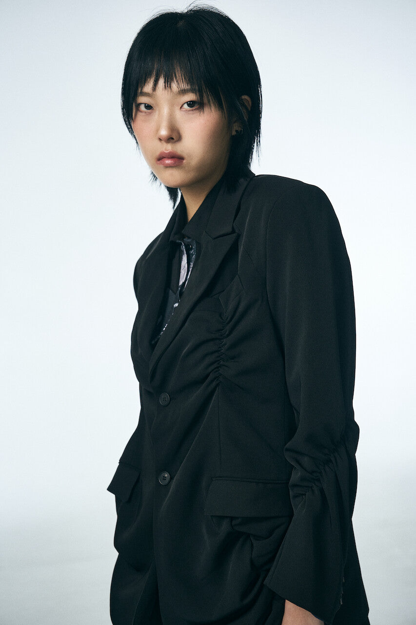 SHIRRING SINGLE JACKET_BLACK