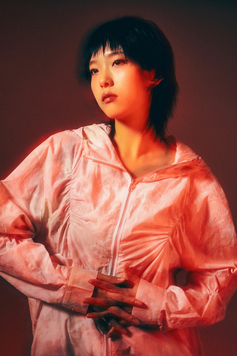 SHIRRING HOOD JUMPER_PINK