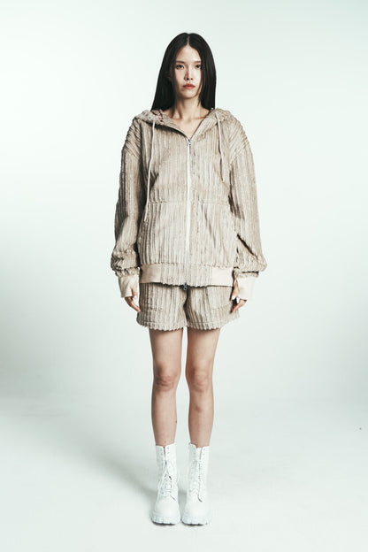 COTTON STRIPE FUR HOODY JUMPER
