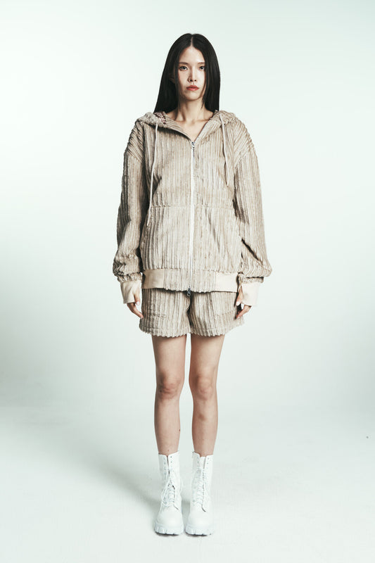COTTON STRIPE FUR HOODY JUMPER