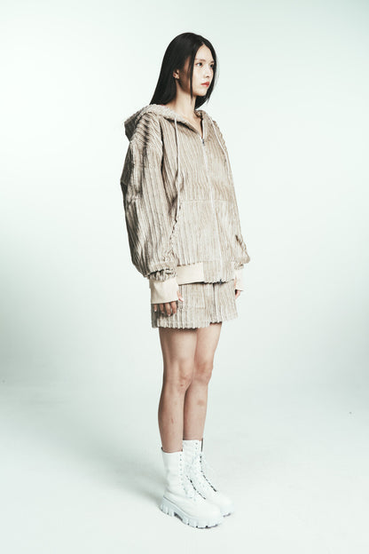 COTTON STRIPE FUR HOODY JUMPER