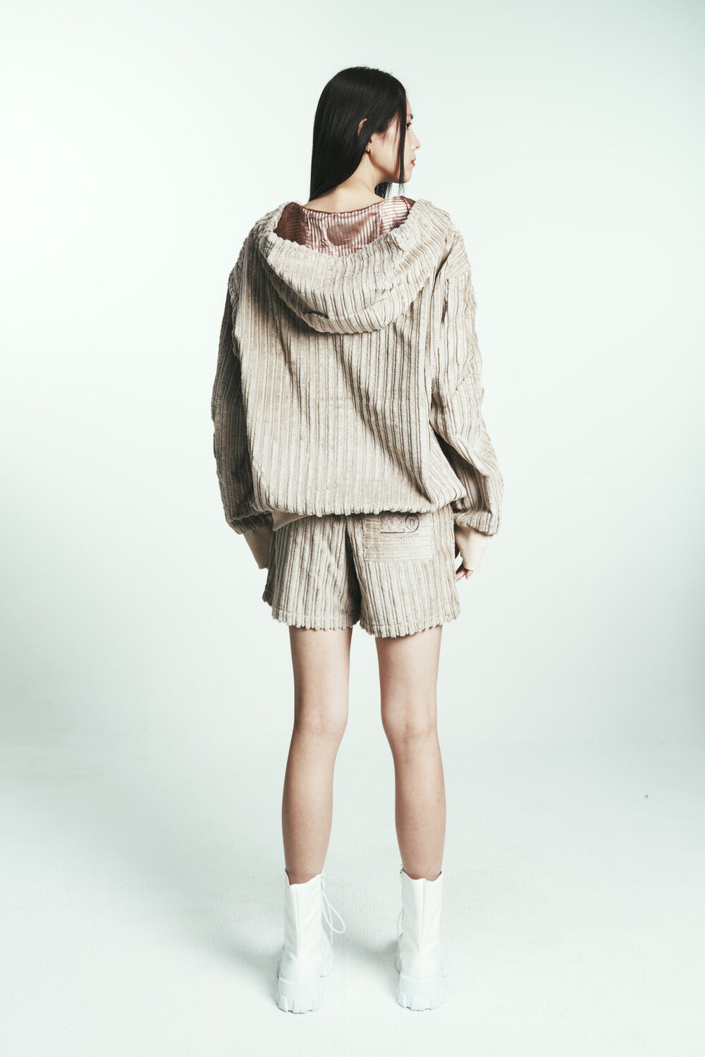 COTTON STRIPE FUR HOODY JUMPER