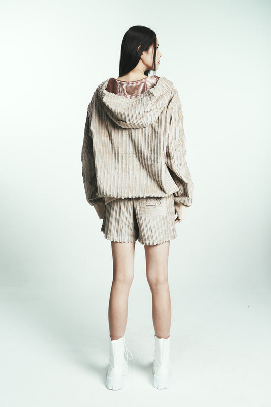 COTTON STRIPE FUR HOODY JUMPER