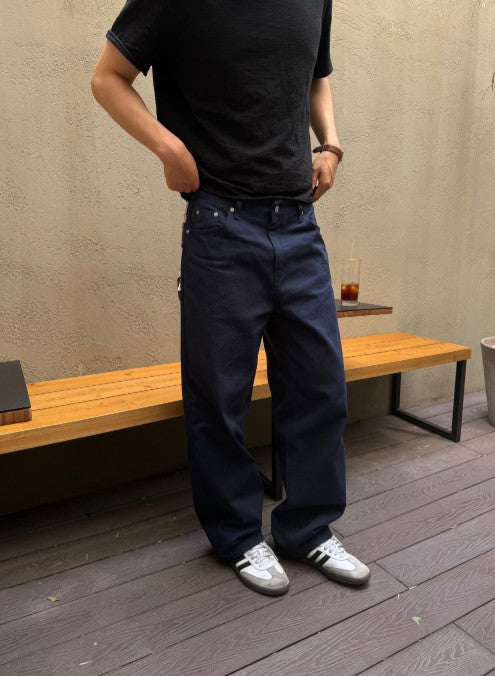 Basic Wide Denim Pants NAVY 着用1