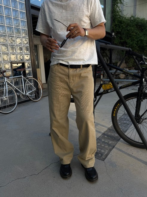 Basic Wide Denim Pants BEIGE 着用2