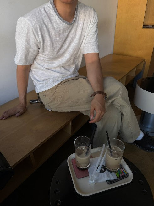 Basic Wide Denim Pants BEIGE 着用3