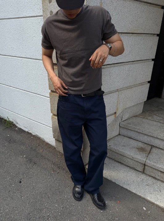 Basic Wide Denim Pants NAVY 着用2