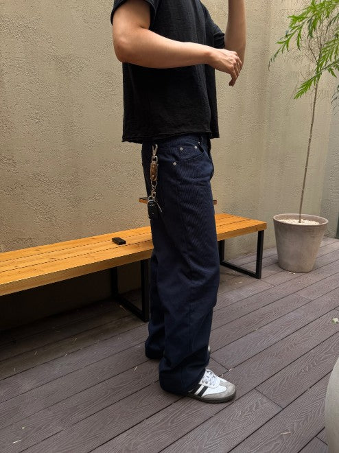 Basic Wide Denim Pants NAVY 着用4(側面)