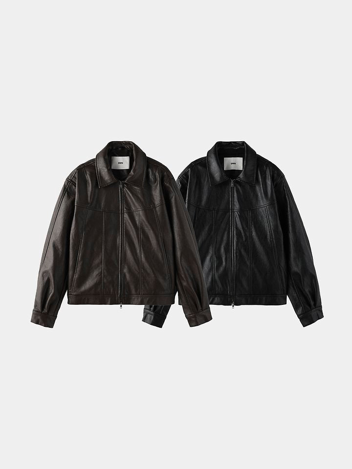 Curved Vegan Leather Jacket Black