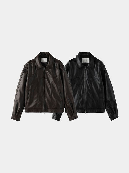 Curved Vegan Leather Jacket Black