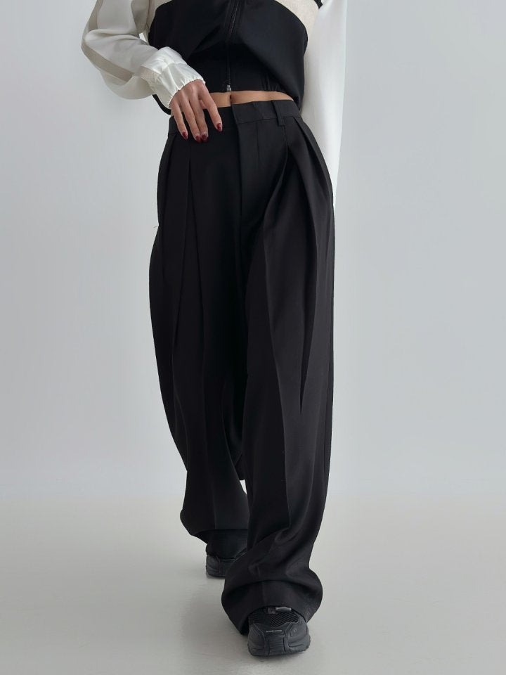 Wide Box-Pleat Slacks